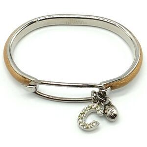 Vintage Madani Firenze Silver-tone Embossed Tan Leather Bracelet with 2 Charms